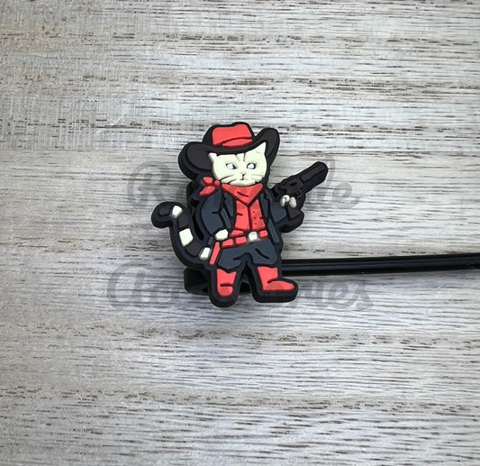 Straw Topper - Cowboy Kitty Cat