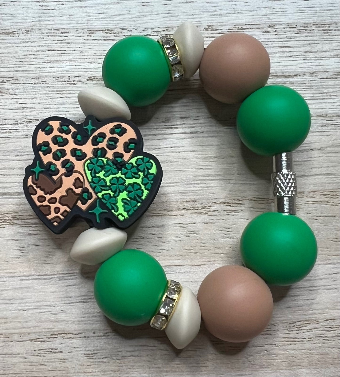 Silicone Charm - Shamrock Hearts - Cheetah Print