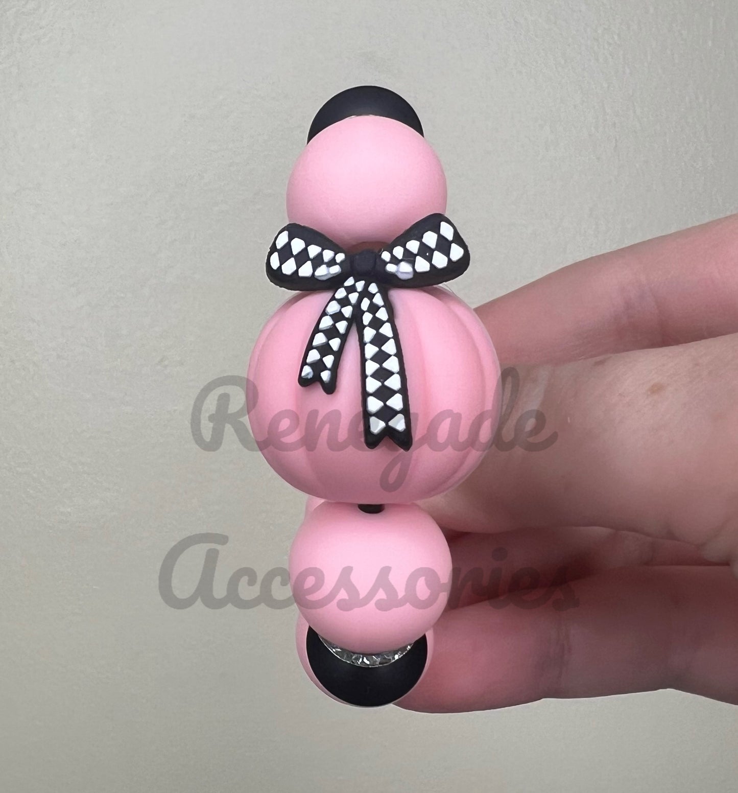 Silicone Charm - Pink Checkered Bow Pumpkin