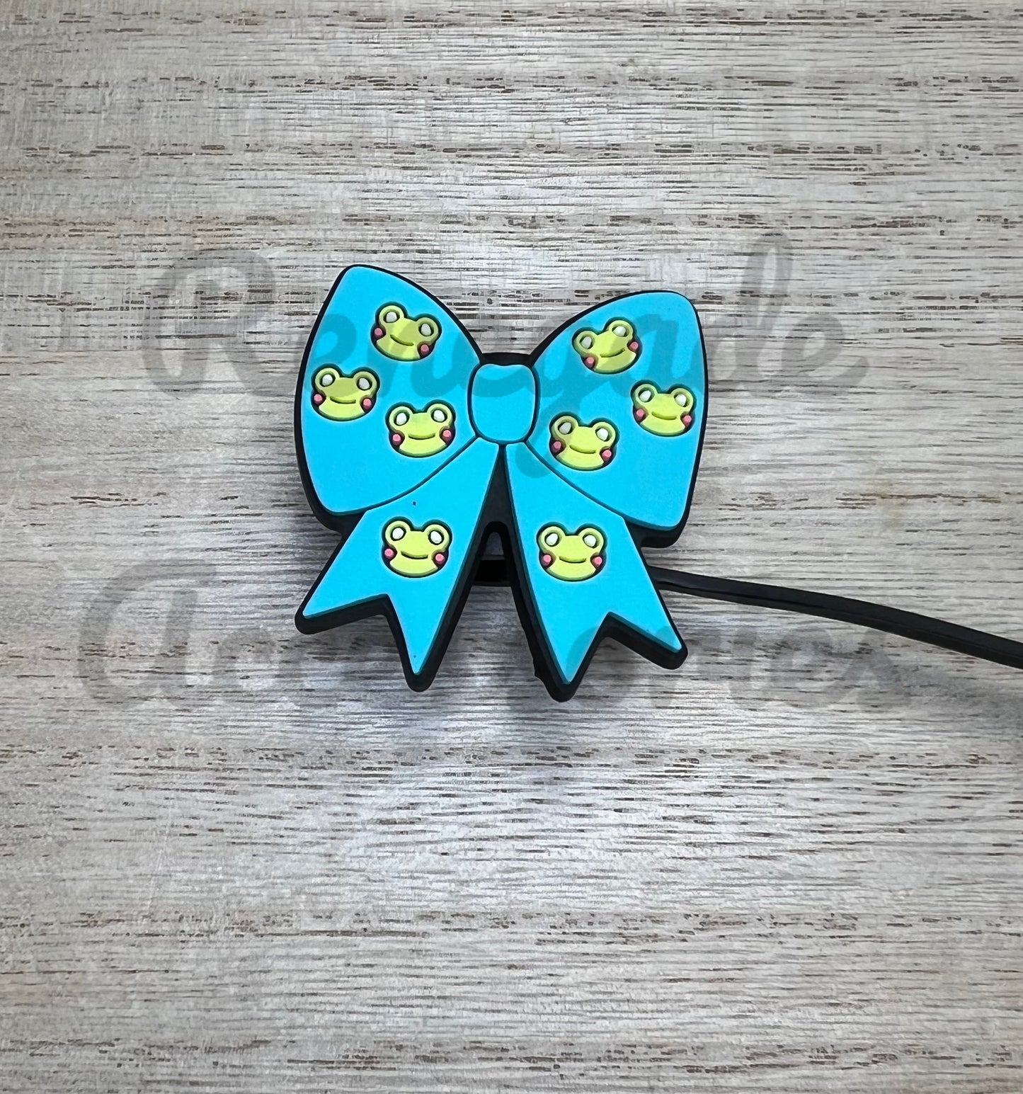Straw Topper - Frog Blue Bow