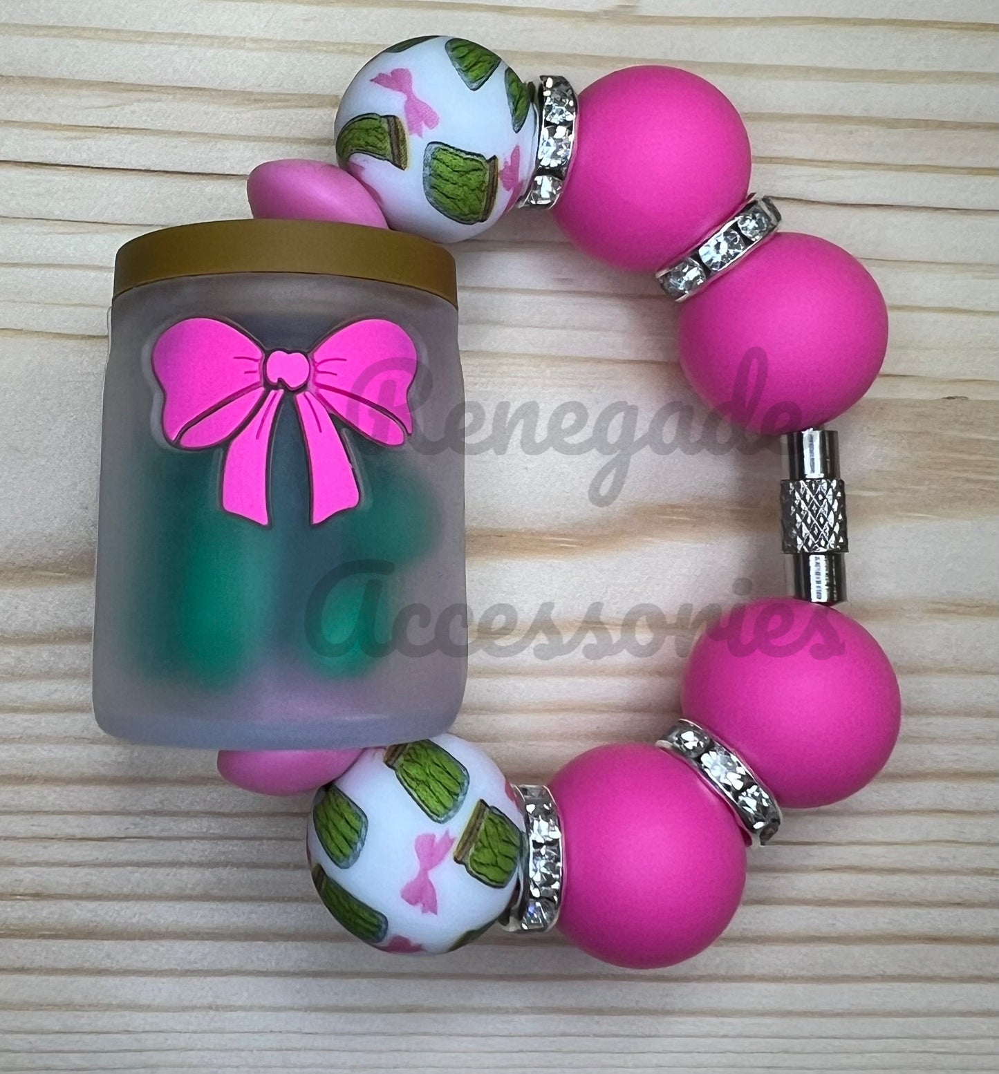 Silicone Charm - Pickle Jar Pink Bow (Pickles Move!)