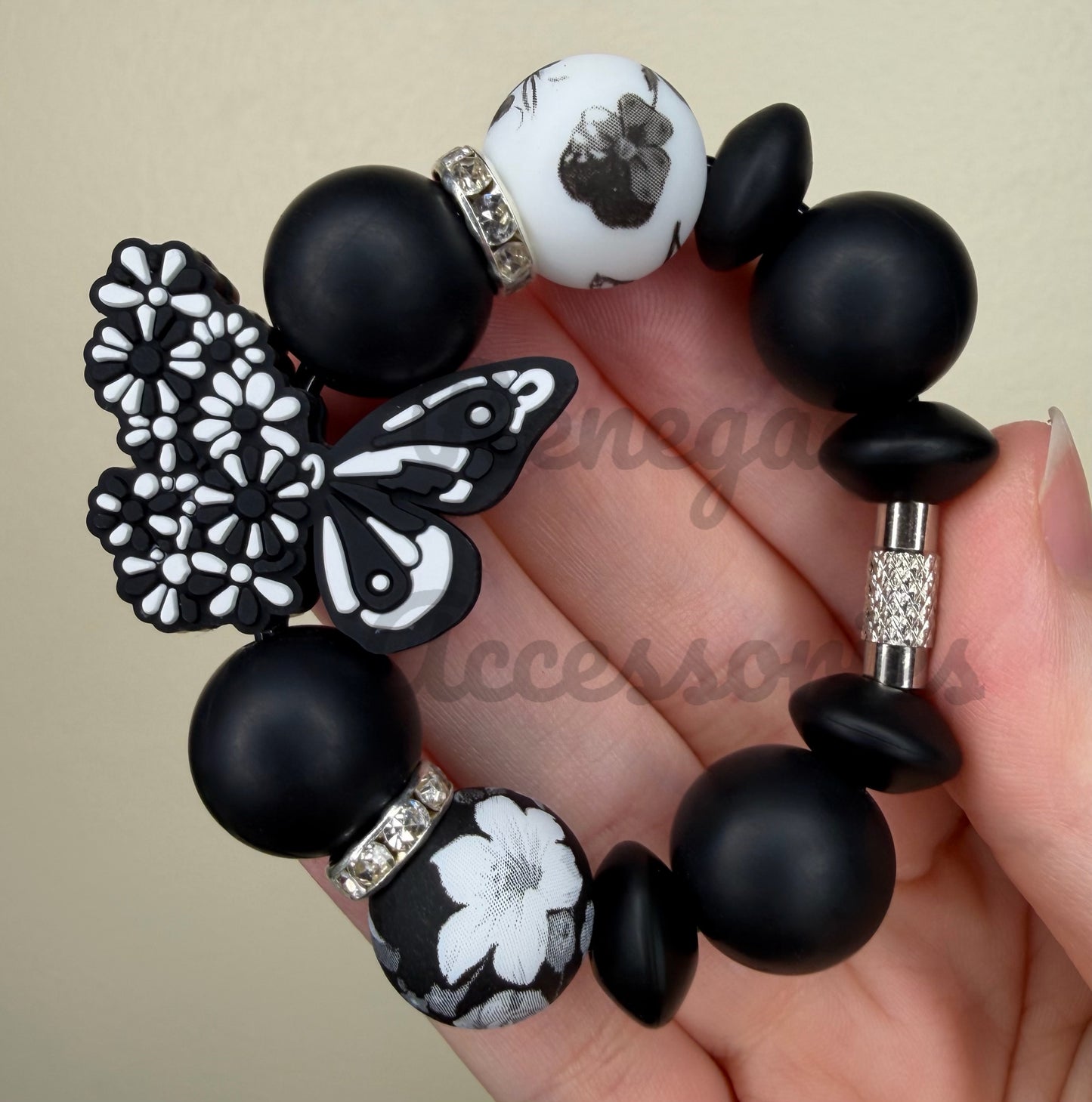 Silicone Charm - Black Floral Butterfly