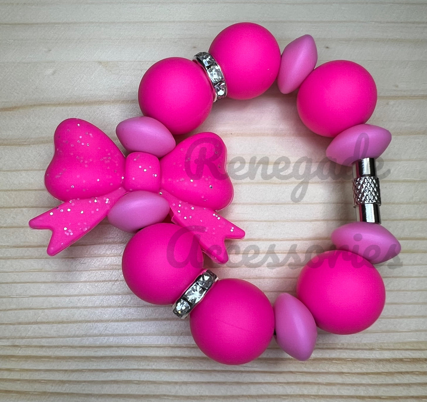 Silicone Charm - Neon Pink Glitter Bow
