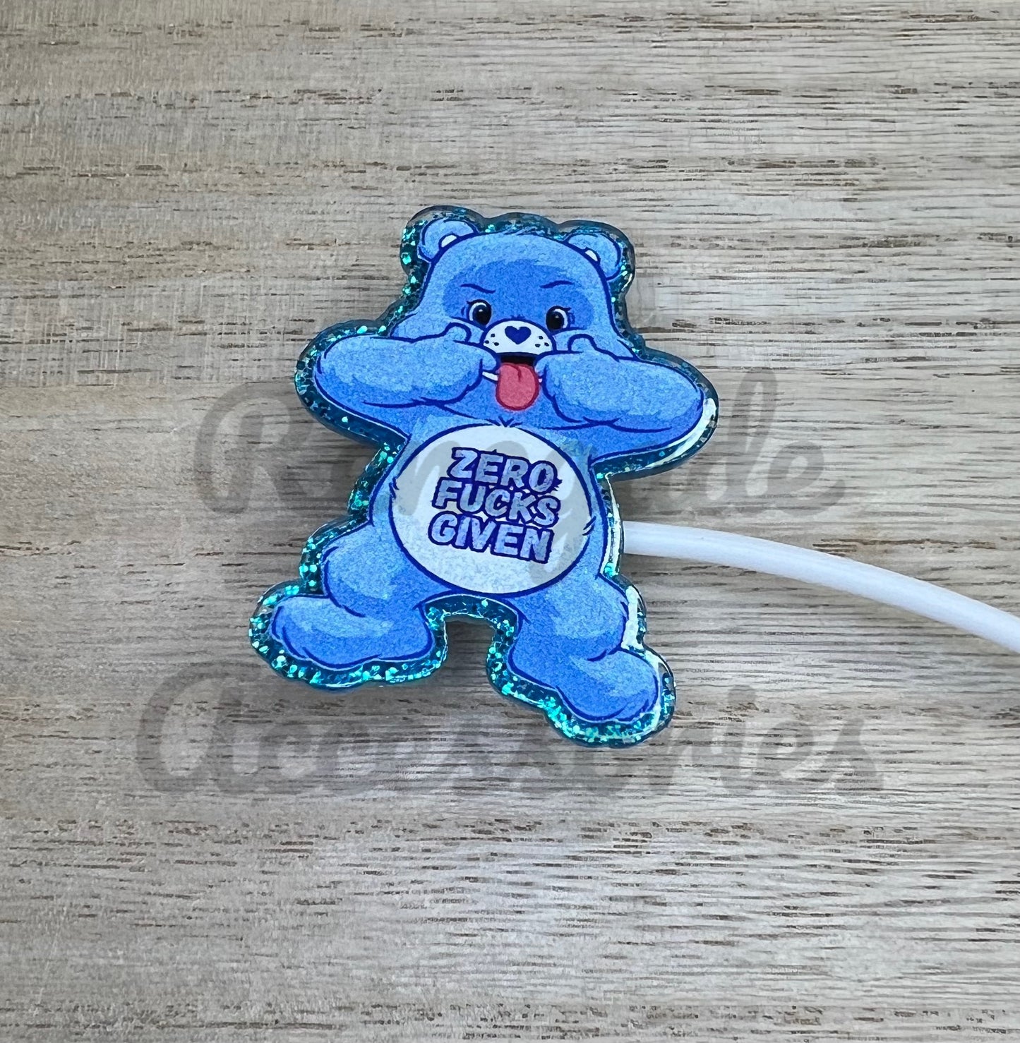 Straw Topper - Acrylic - Blue C Bear Character / Zero F***s Given