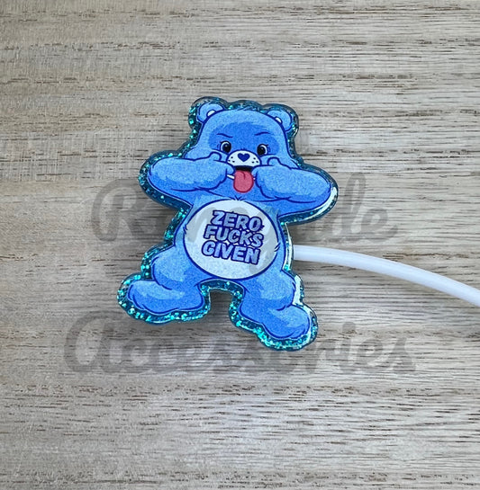 Straw Topper - Acrylic - Blue C Bear Character / Zero F***s Given