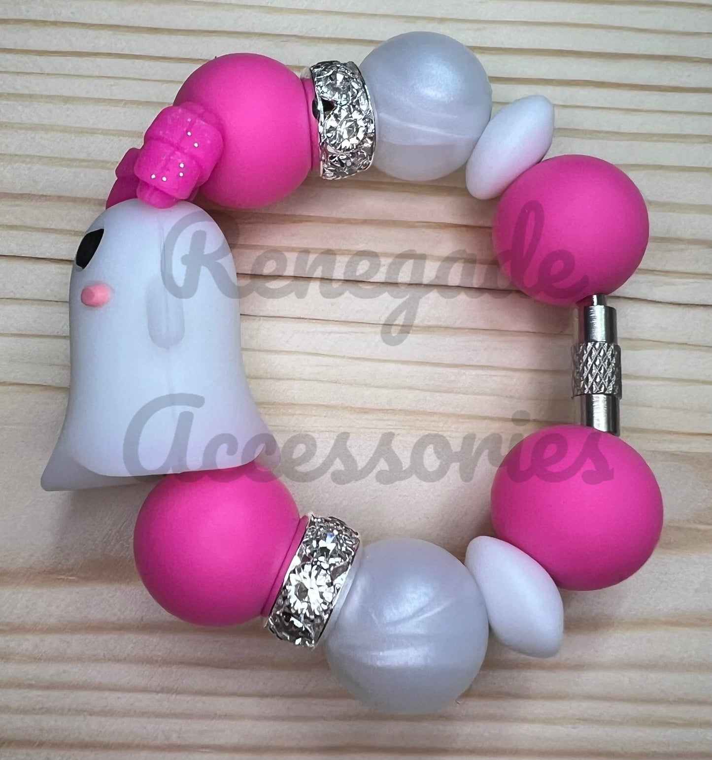 Silicone Charm - Ghost With Bow - Pink