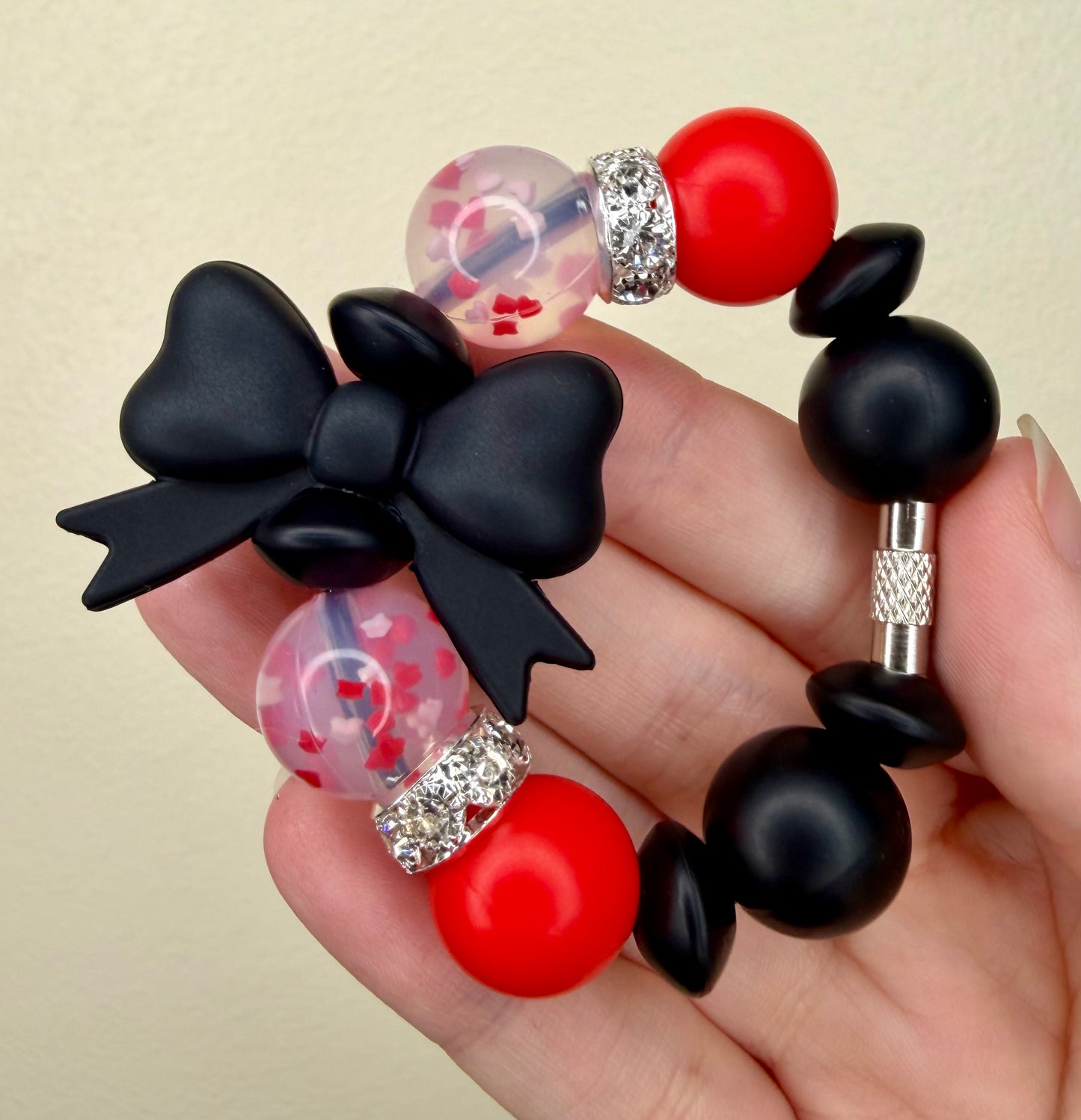 Silicone Charm - Queen Of Hearts - Black Bow