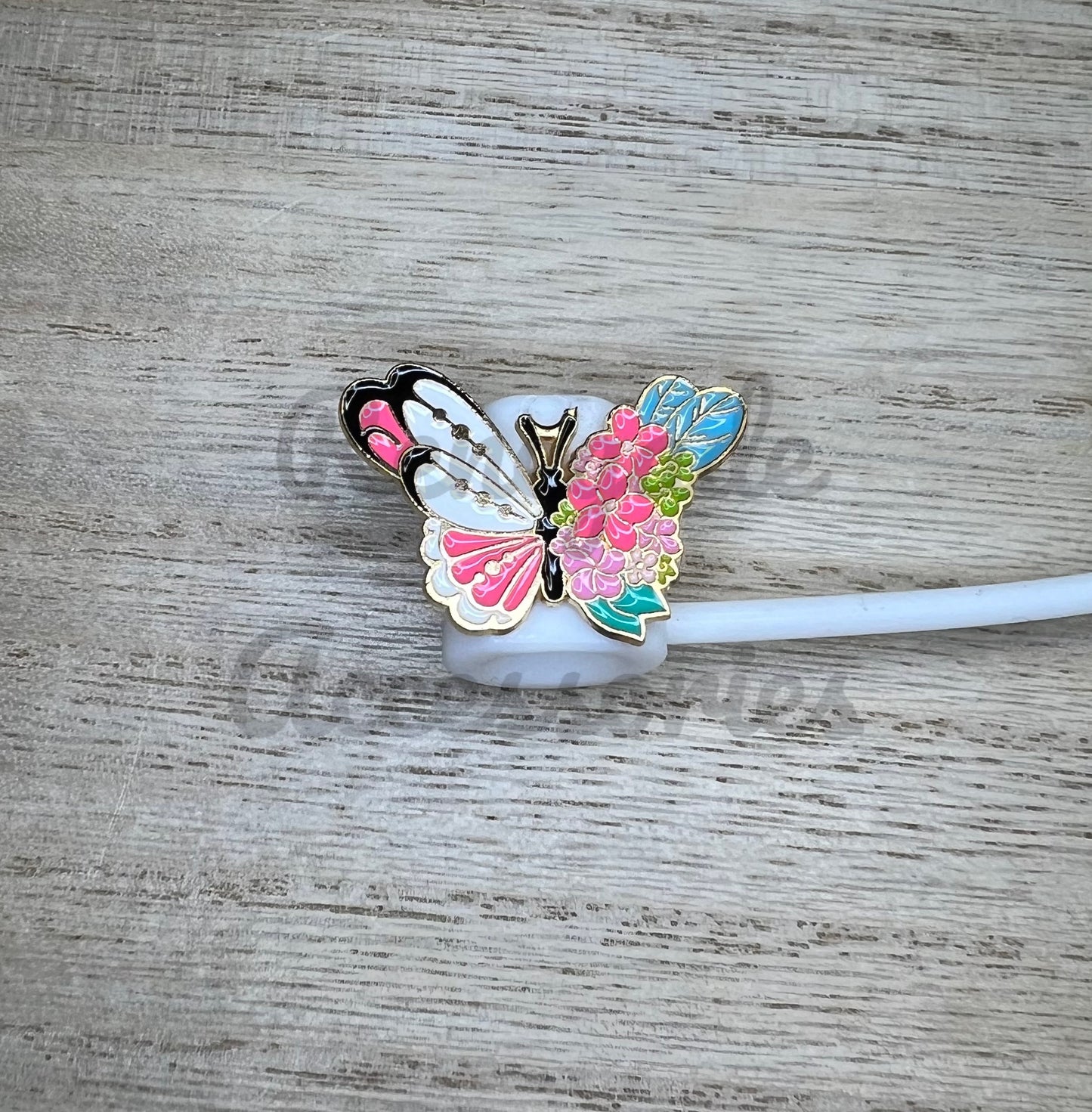 Straw Topper - Metal - Butterfly Flowers