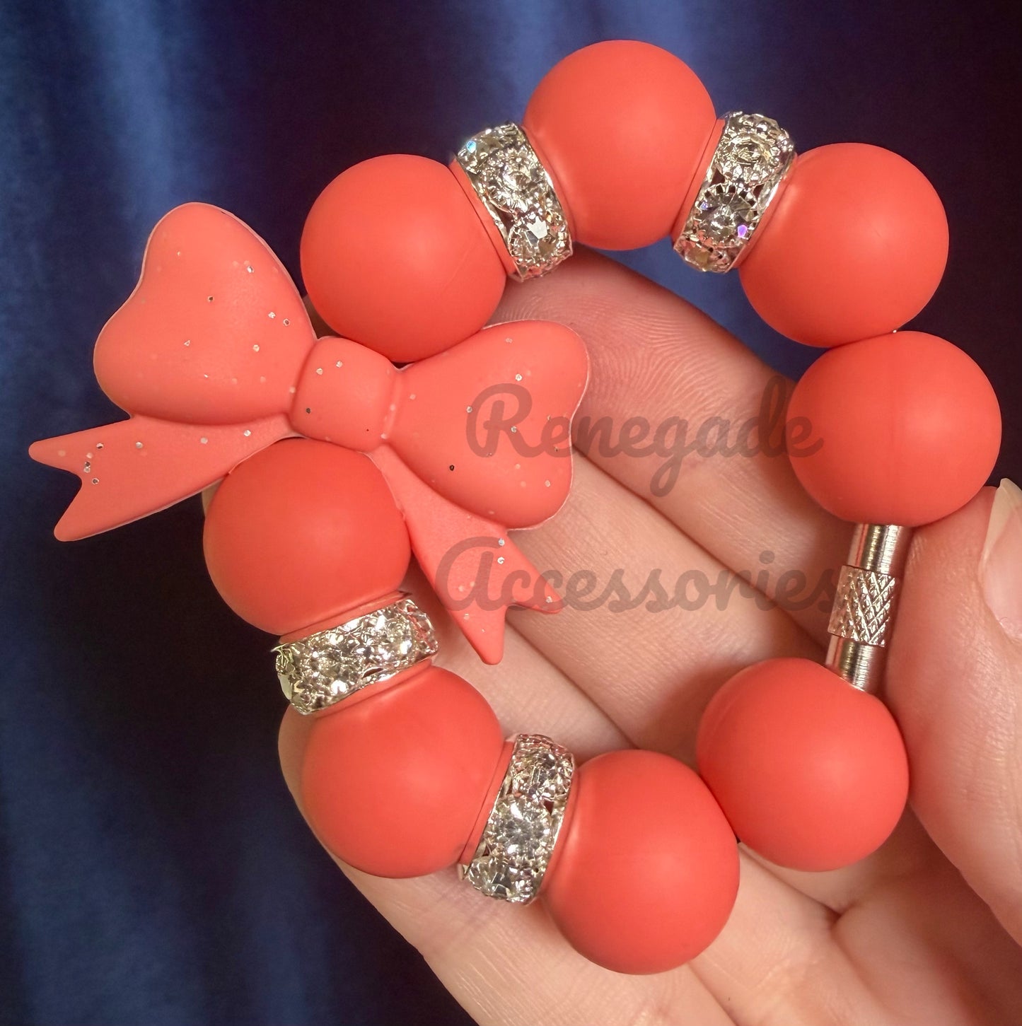 Silicone Charm - Peachy Pink Glitter Bow
