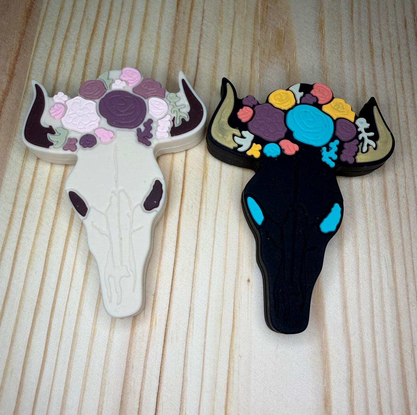 Focal Bead - Floral Skulls - Set Of 2