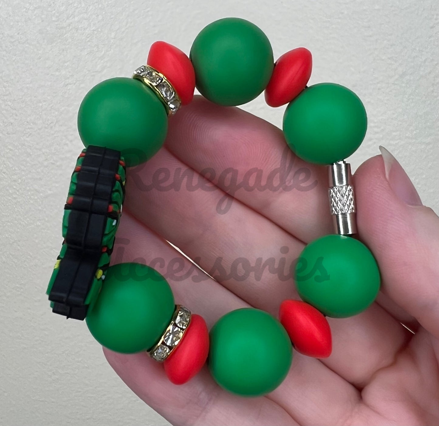 Silicone Charm - Christmas Green Guy Bow