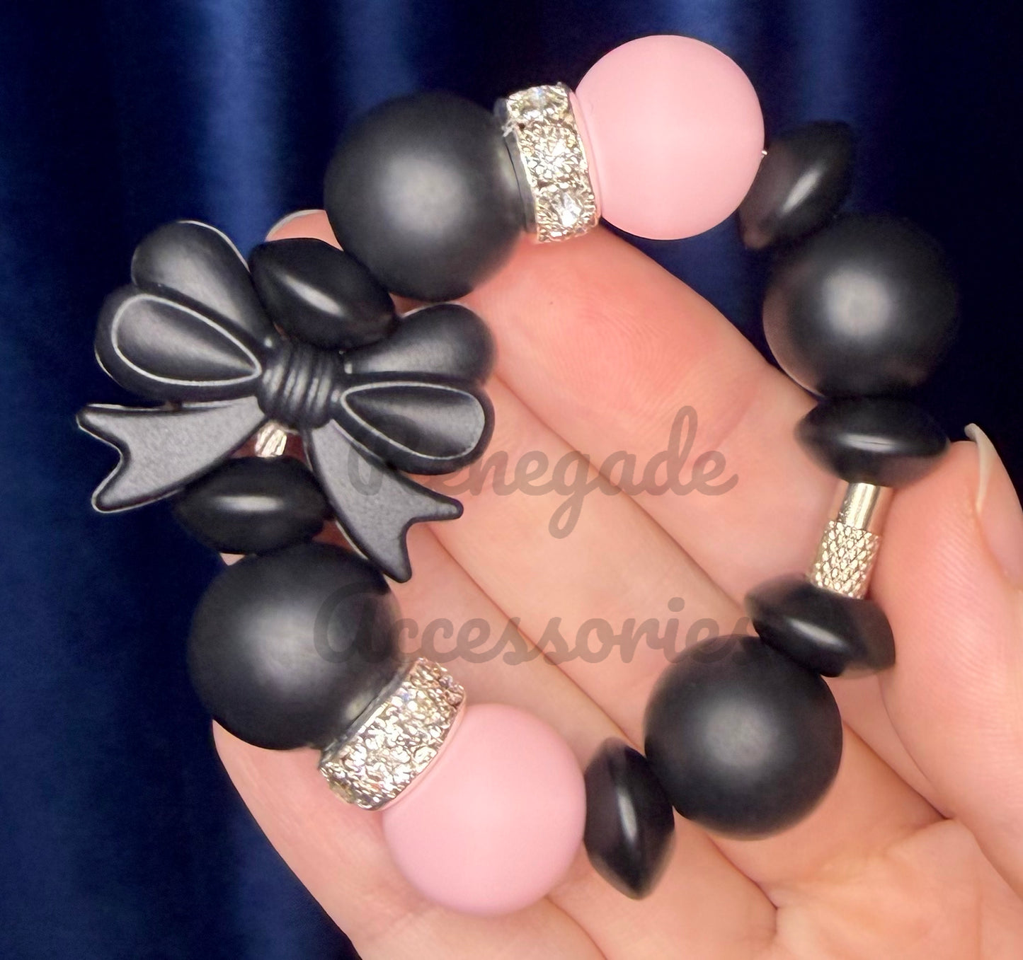 Silicone Charm - Small Black Bow/Midnight Floral