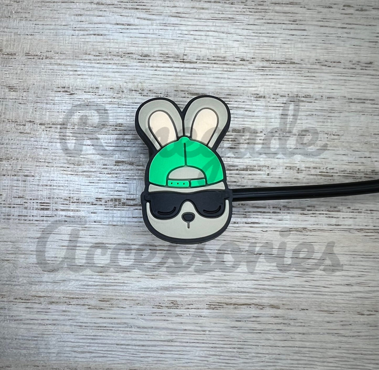 Straw Topper - Green Hat Bunny
