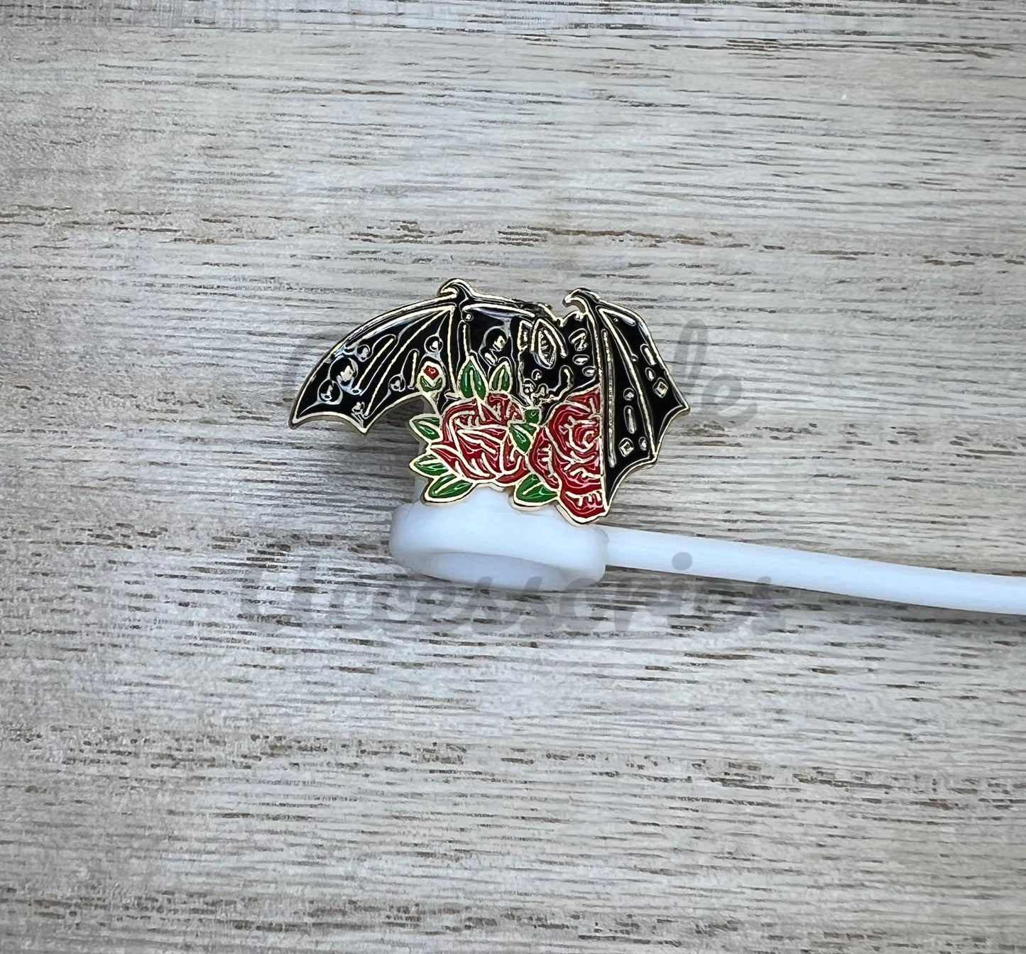 Straw Topper - Metal - Bat Roses