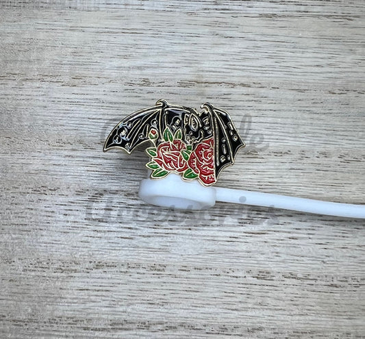 Straw Topper - Metal - Bat Roses