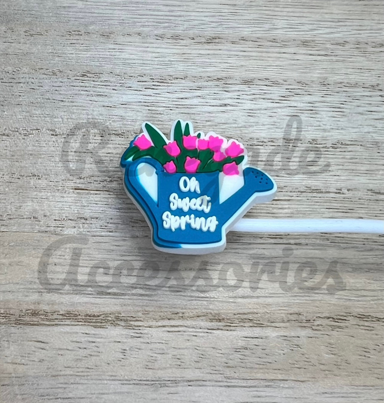 Straw Topper - Oh Sweet Spring Watering Can - Flowers
