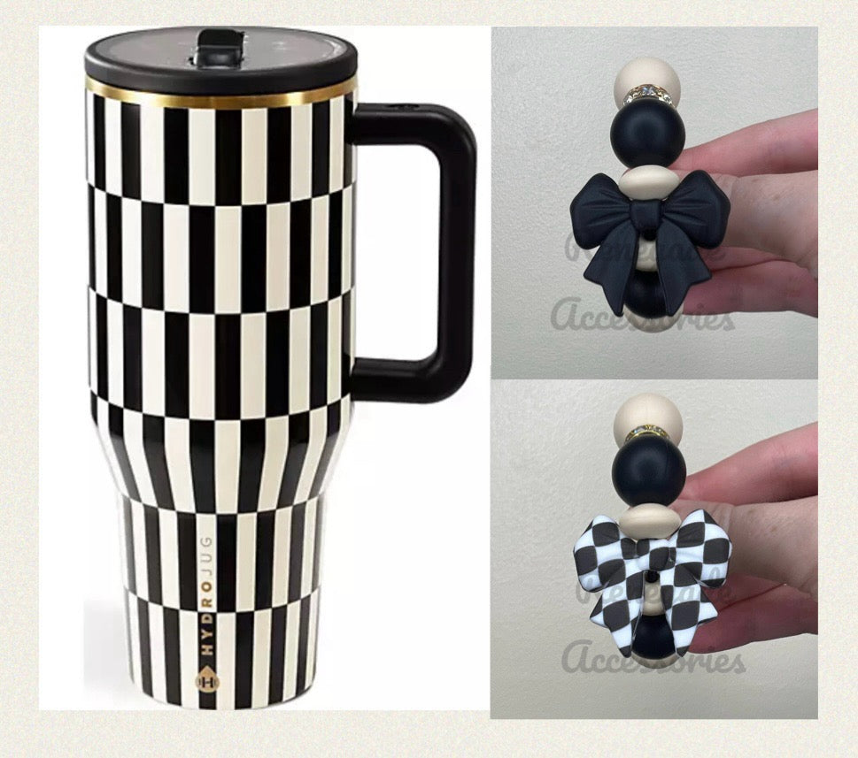 Silicone Charm - Black & White Checkered Bow - Black Tie