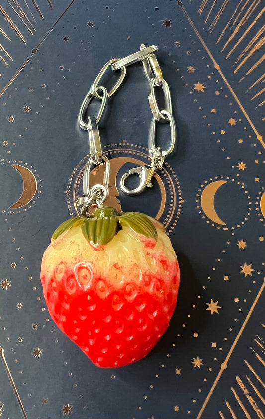 Metal Charm - Realistic Strawberry - Silver - Food