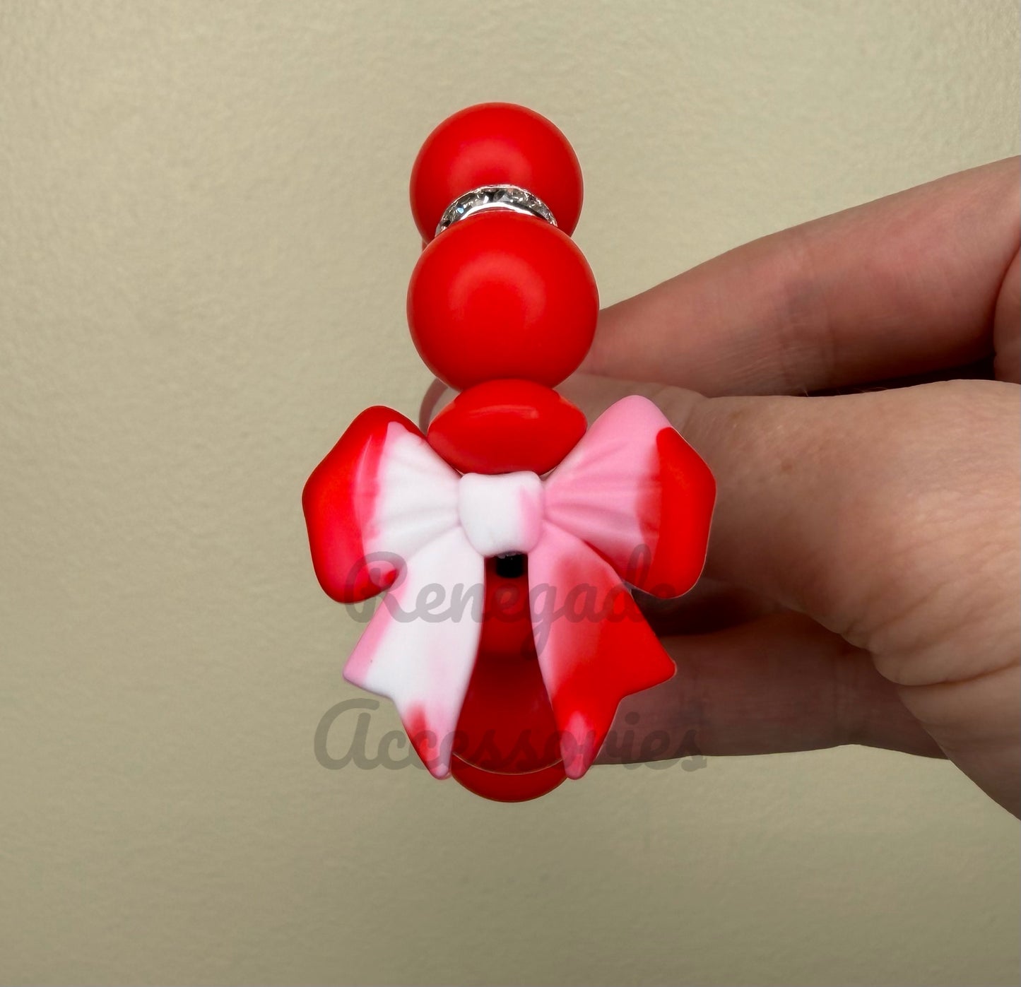Silicone Charm - Red Swirl Bow