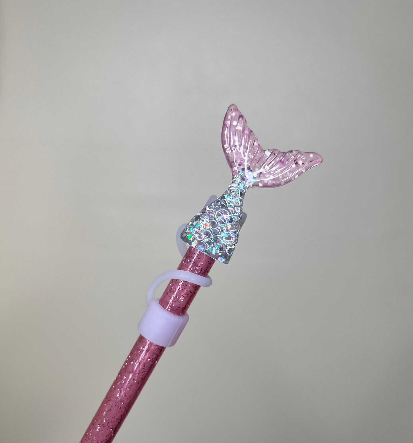 Straw Topper - Glitter Mermaid Tail - Pink & Silver