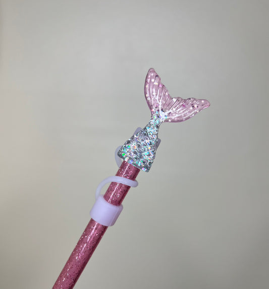 Straw Topper - Glitter Mermaid Tail - Pink & Silver