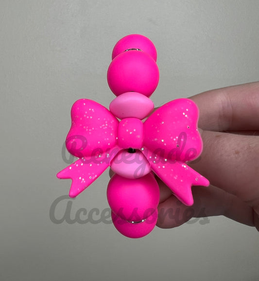 Silicone Charm - Neon Pink Glitter Bow