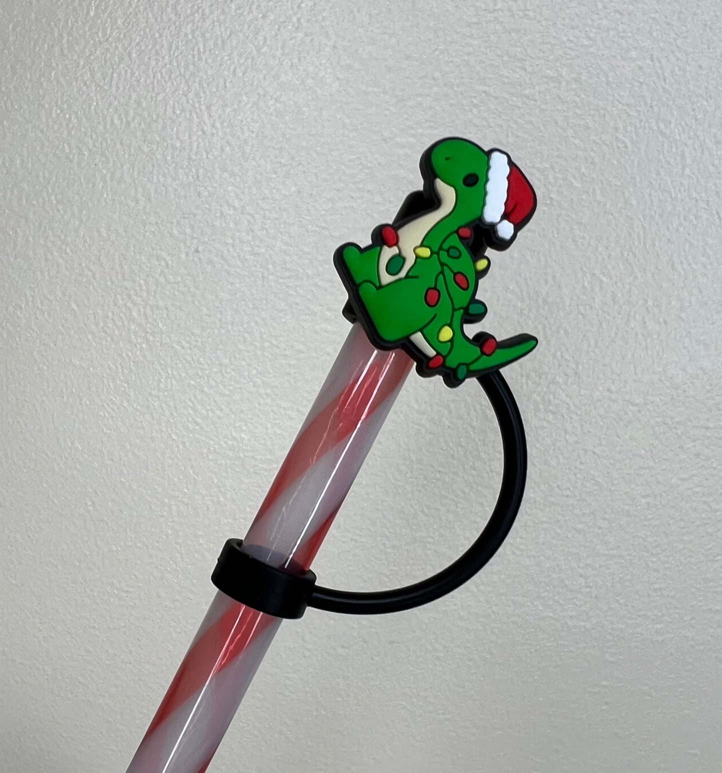 Straw Topper - Christmas Dinosaur