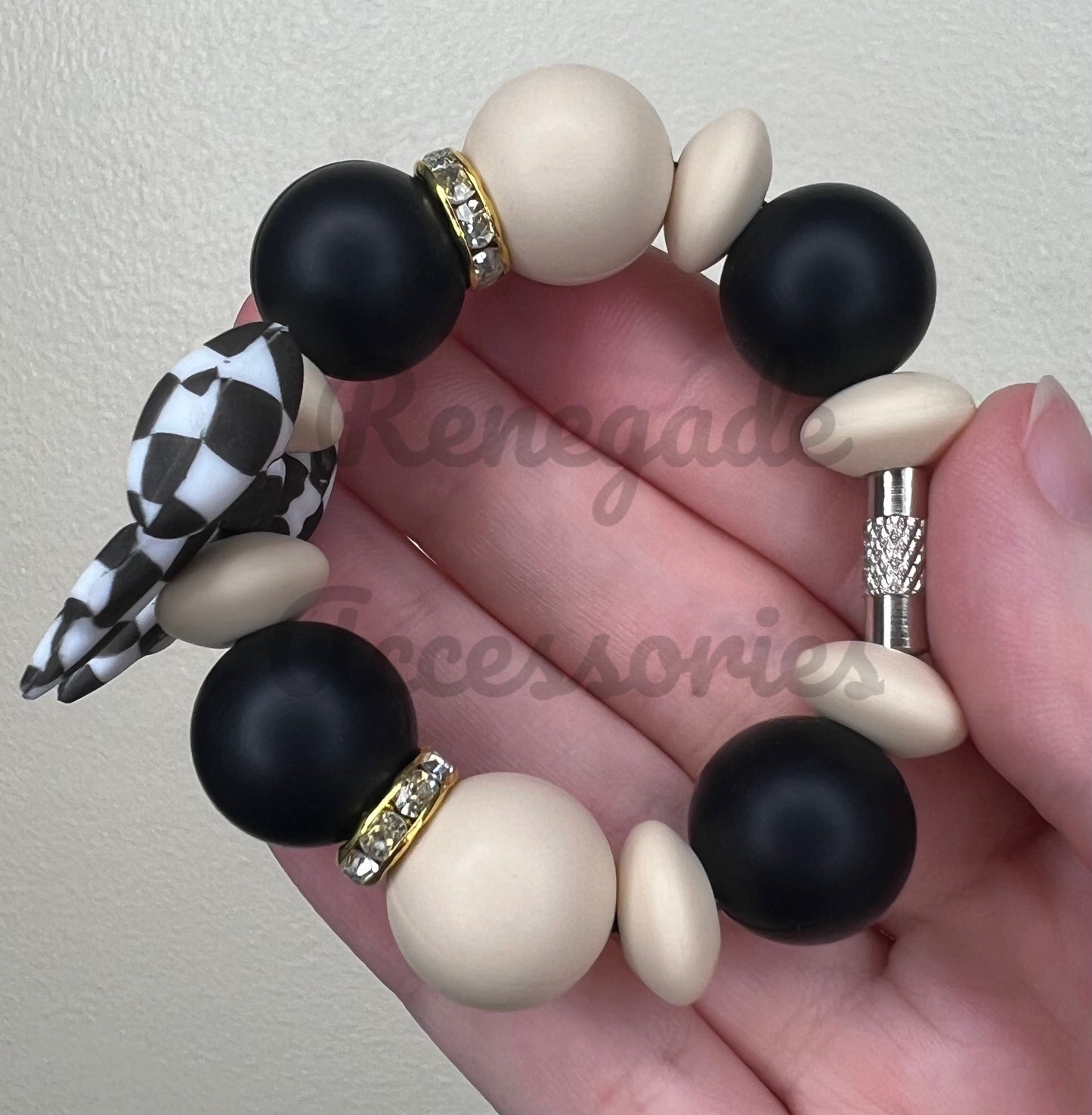 Silicone Charm - Black & White Checkered Bow - Black Tie