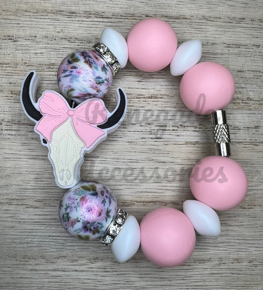 Silicone Charm - Cow Skull Pink Bow