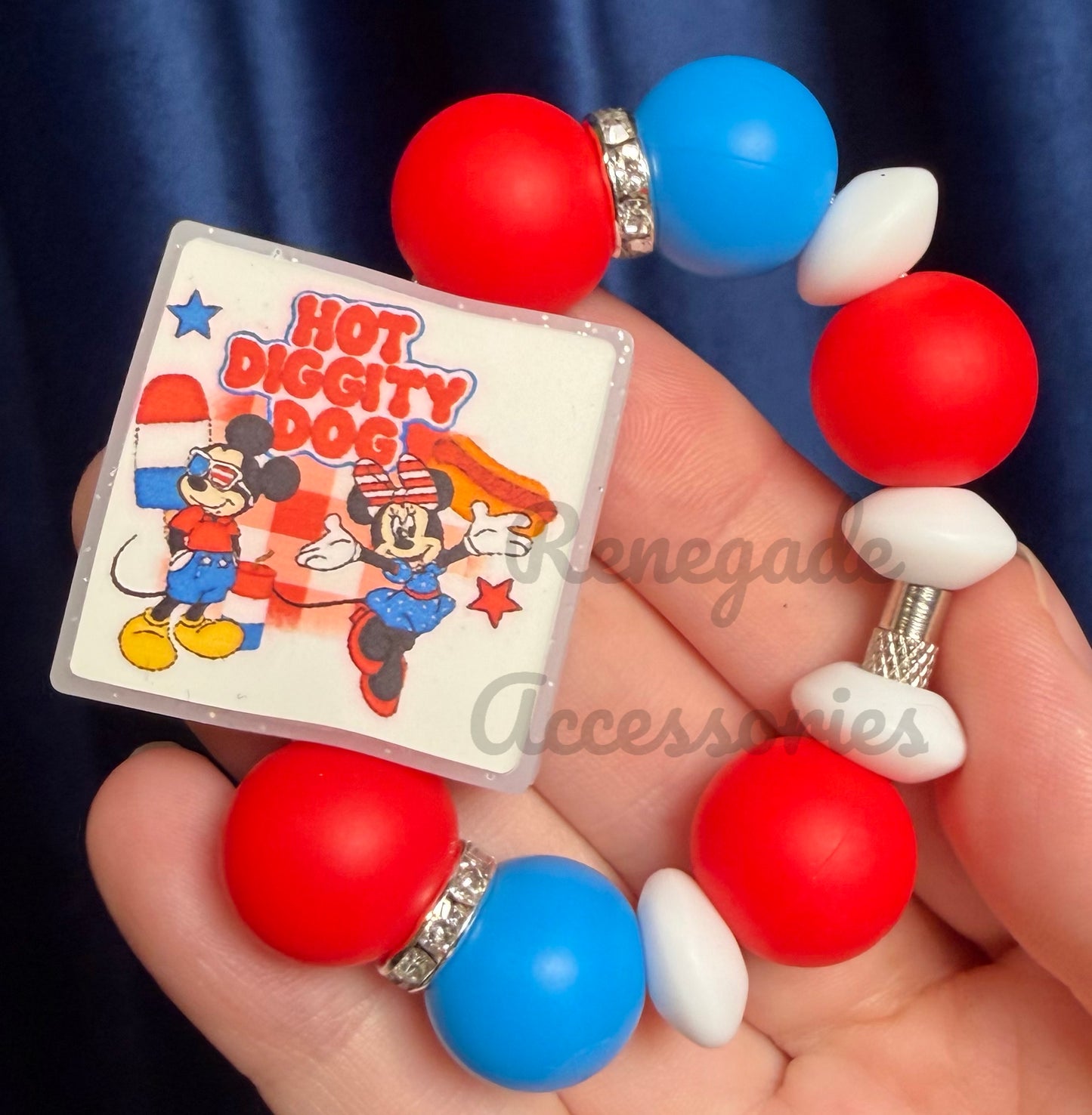 Silicone Charm - Hot Diggity Dog Fourth Of July - Mouse Ears Boy & Girl