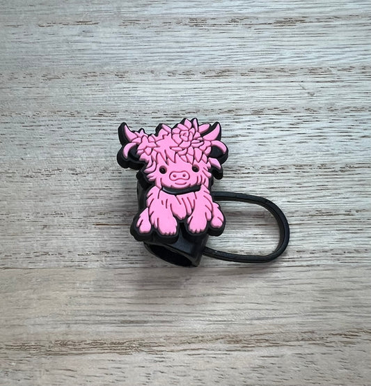 Straw Topper - Pink Highland Cow