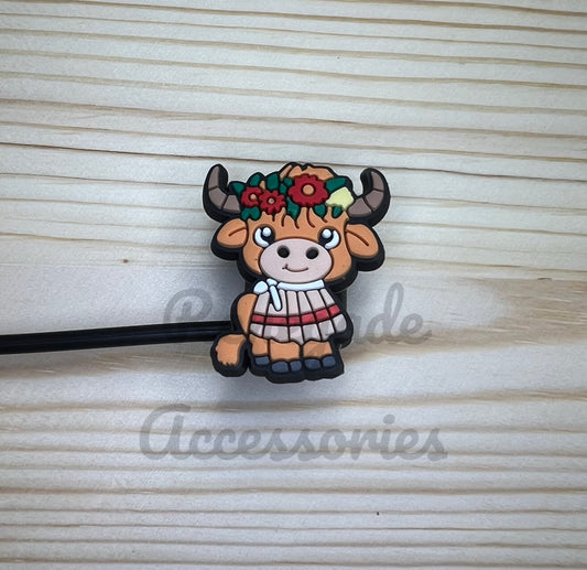Straw Topper - Flower Crown Cow