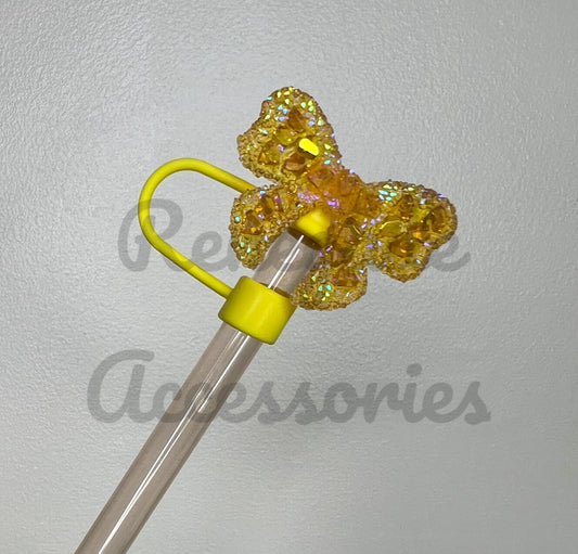Straw Topper - Acrylic - Iridescent Bow Gold/Yellow