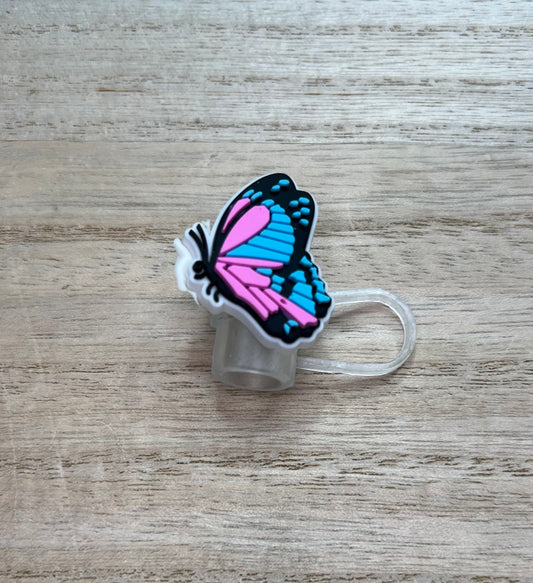 Straw Topper - Pink & Blue Butterfly