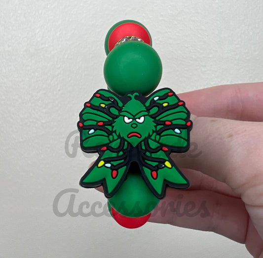 Silicone Charm - Christmas Green Guy Bow