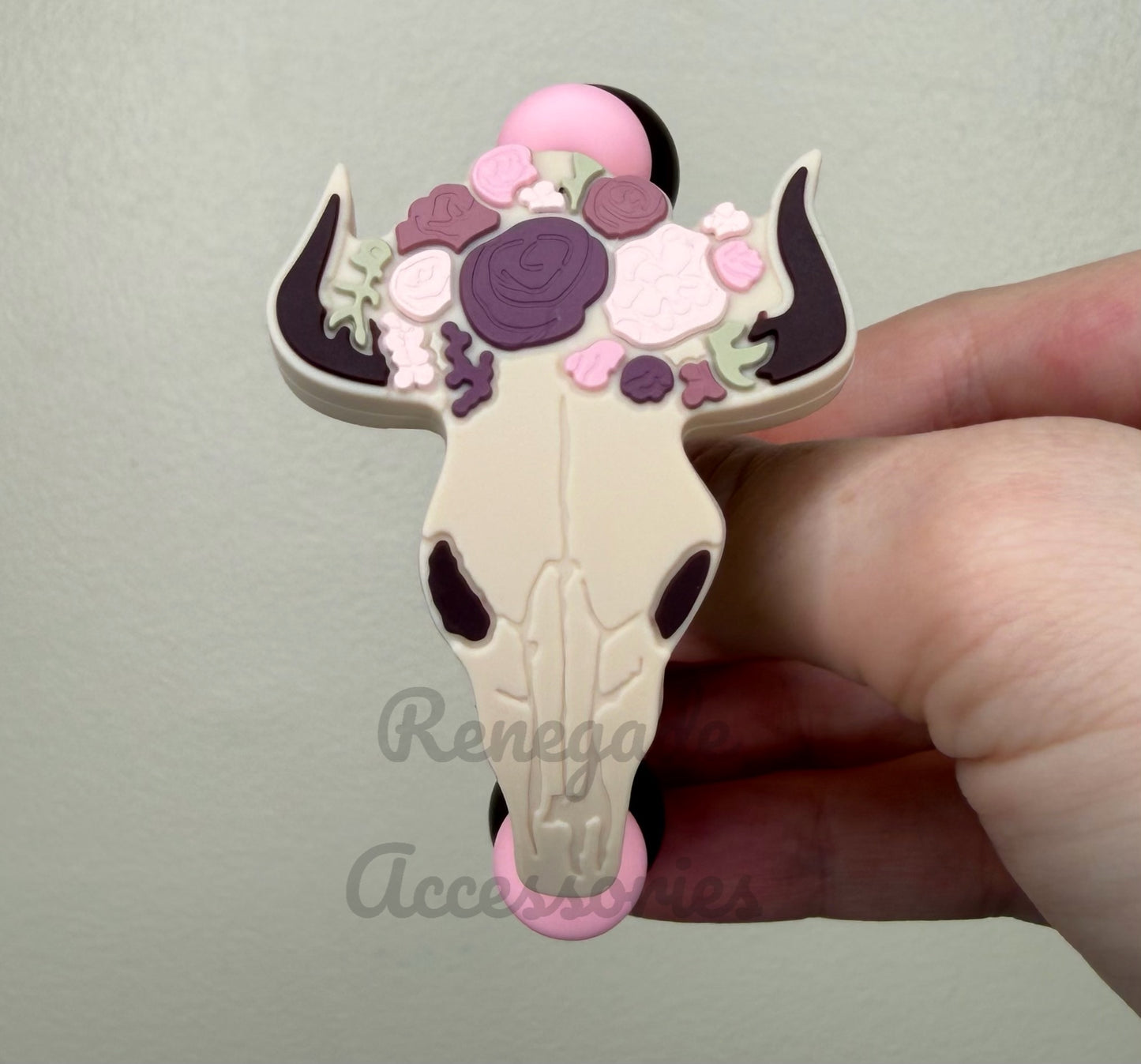 Silicone Charm - Tan/Pink Steer Skull