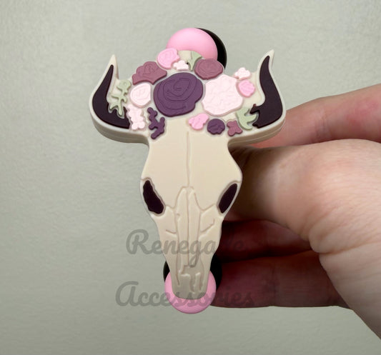 Silicone Charm - Tan/Pink Steer Skull