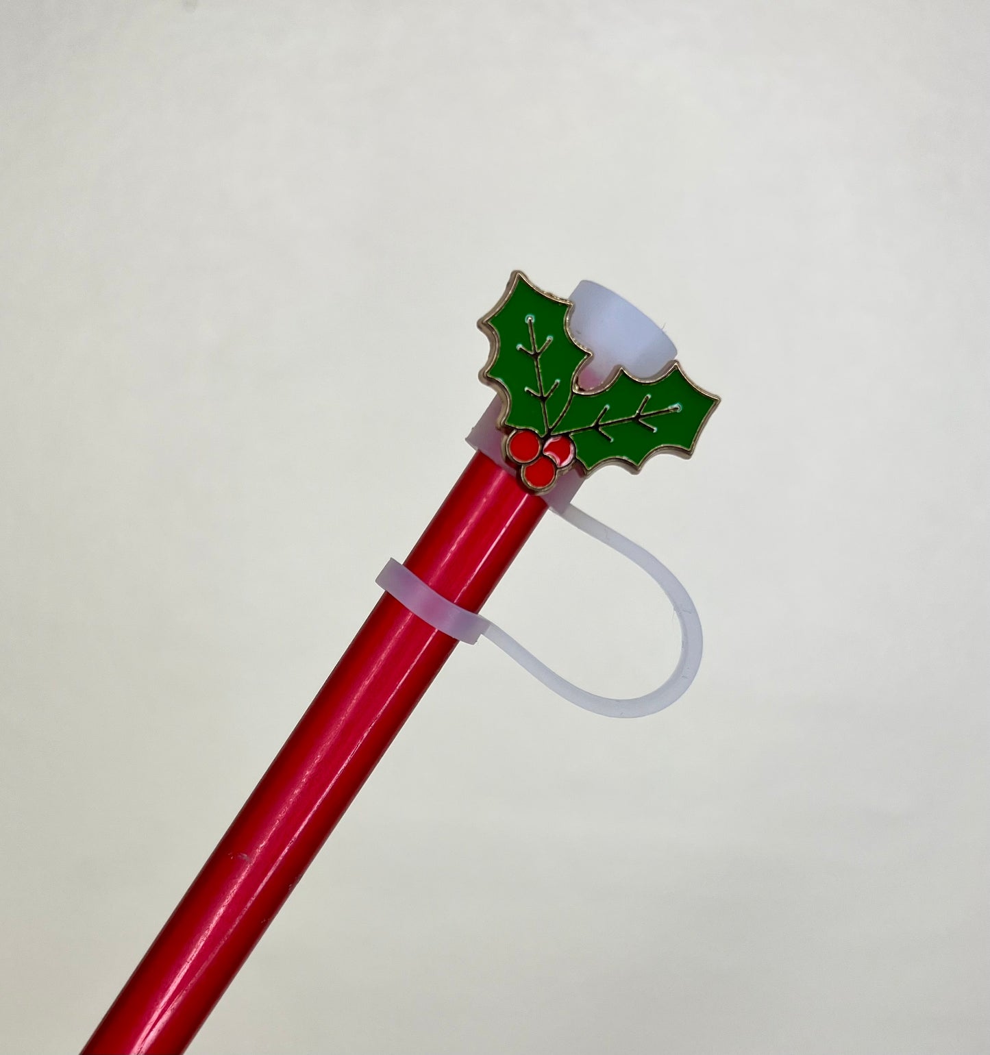 Straw Topper - Metal - Holly Berry / Mistletoe