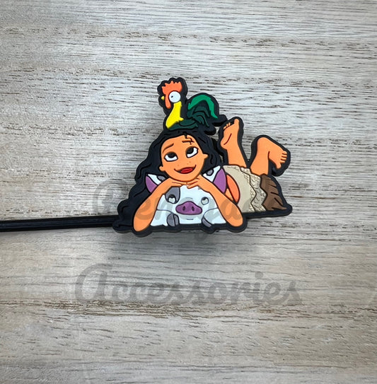 Straw Topper - Island Characters Girl Pig & Chicken