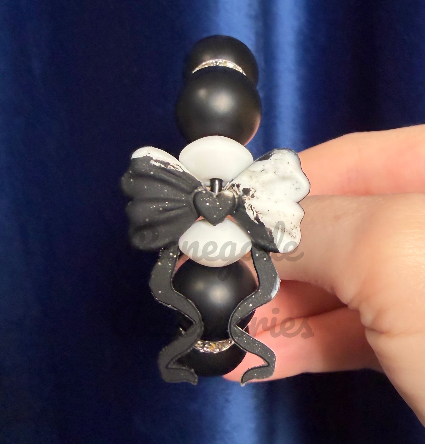 Silicone Charm - Black & White Swirl Bow - Acta Polka Dot