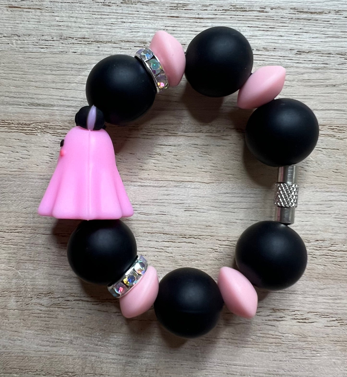 Silicone Charm - Ghost With Bow - Pink & Black