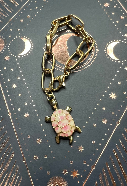 Metal Charm - Pink Turtle - Gold