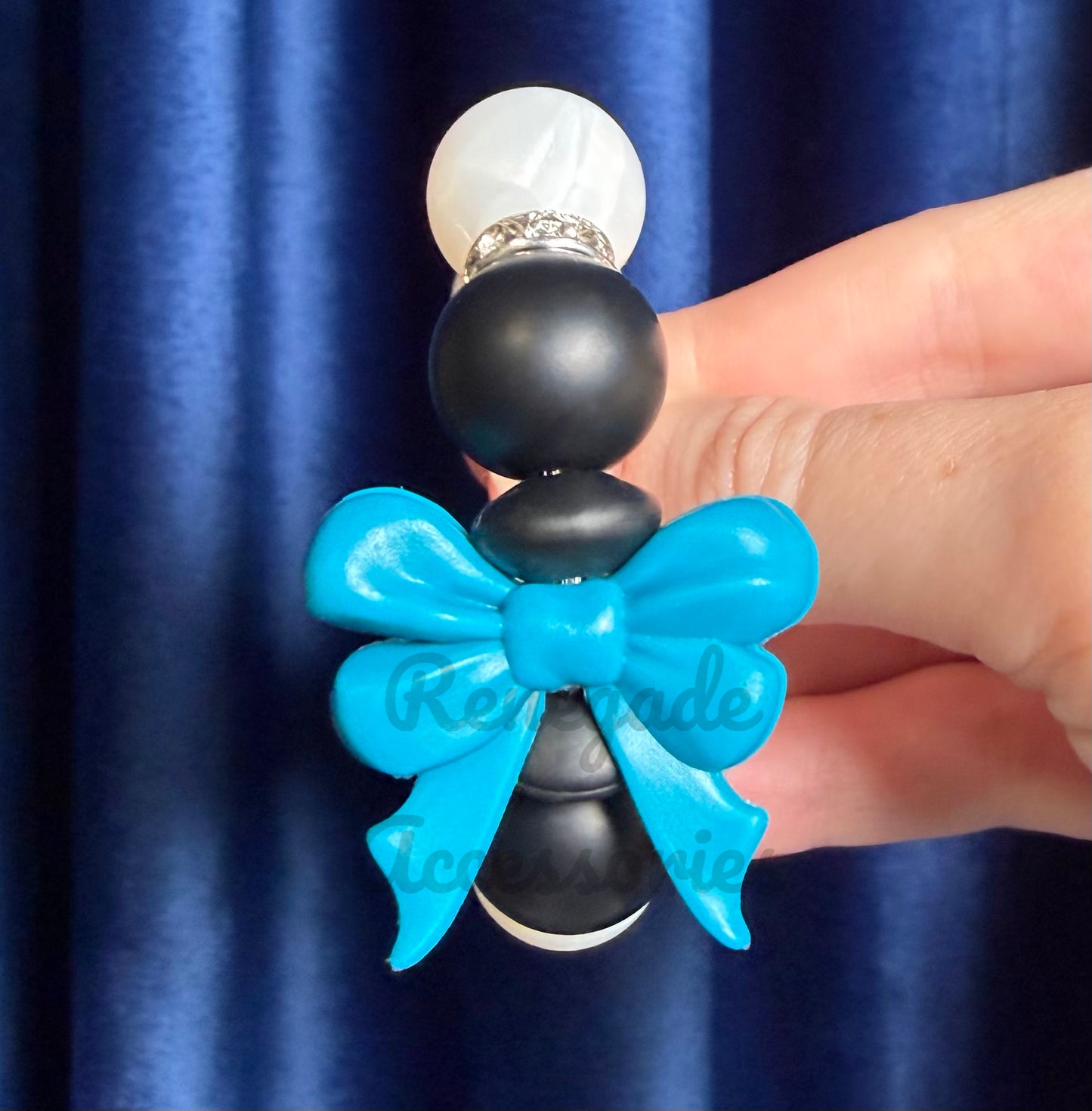 Silicone Charm - Peacock Blue Bow