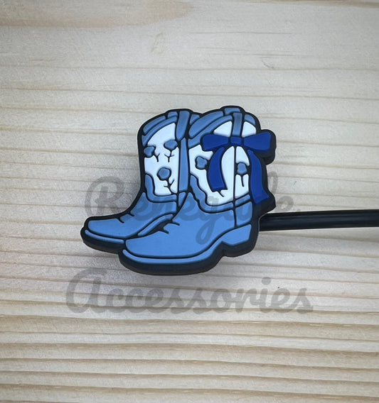 Straw Topper - Blue Cowgirl Boots Bows
