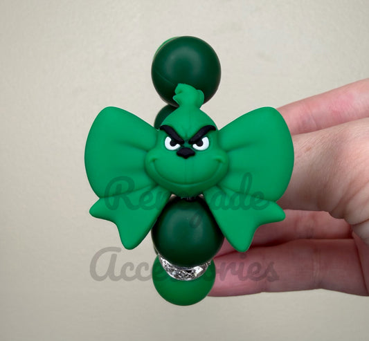 Silicone Charm - Christmas Green Guy Bow
