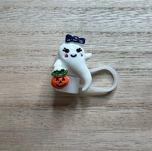 Straw Topper - Acrylic Ghost W Pumpkin