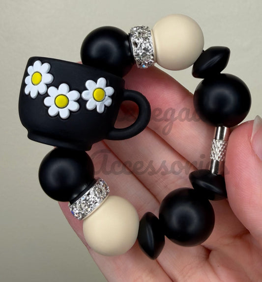 Silicone Charm - Black Daisy Coffee Cup