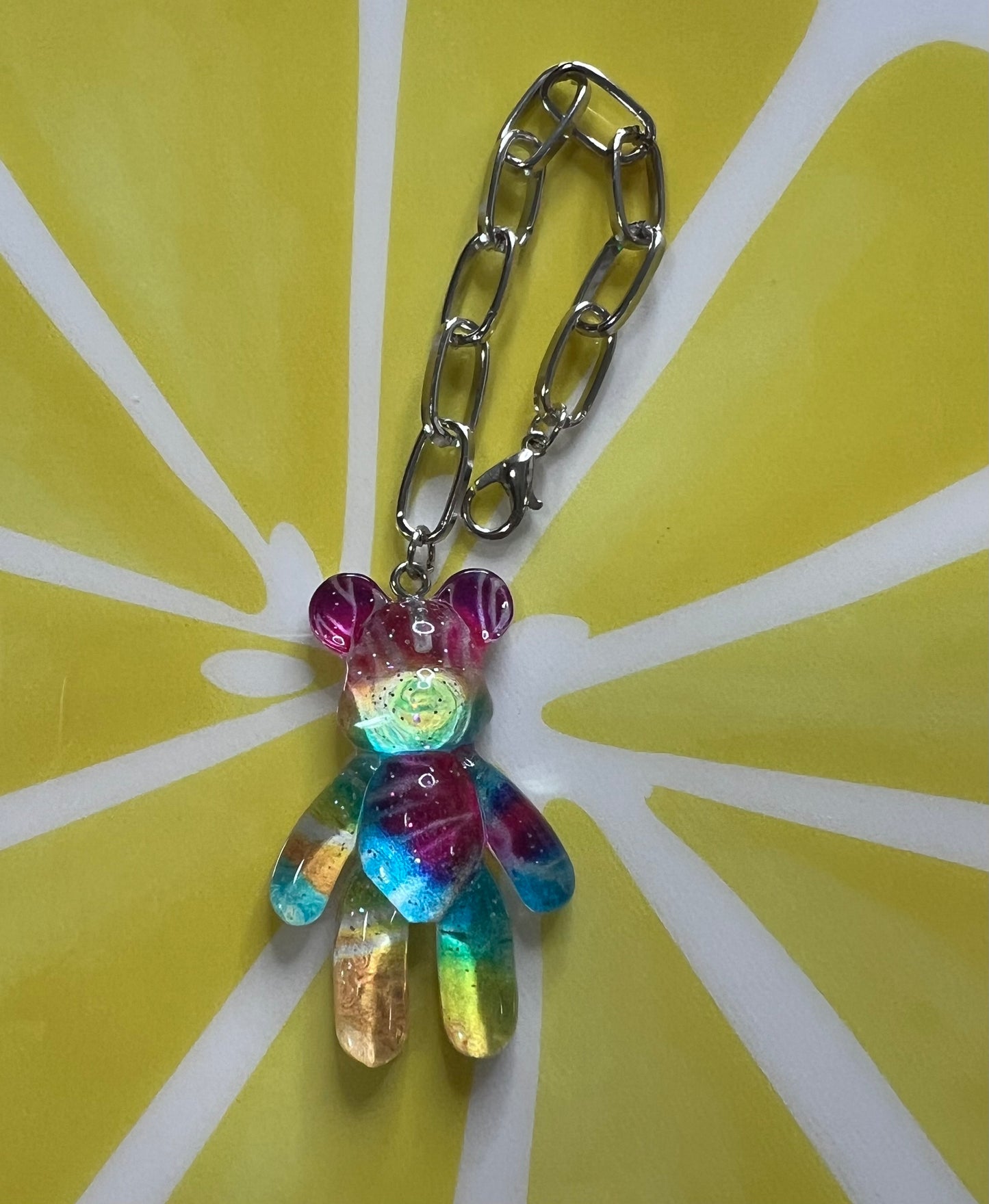 Metal Charm - Tie Dye Bear - Silver