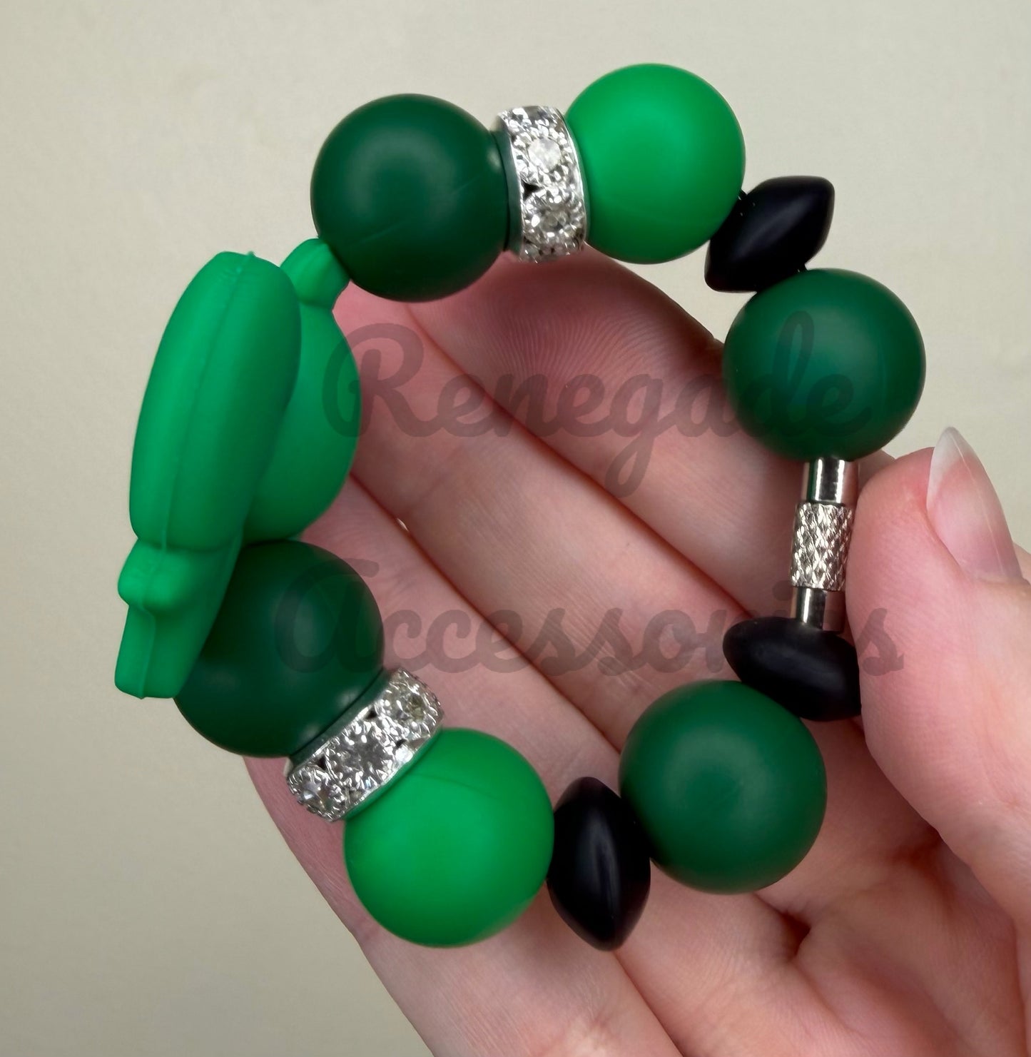Silicone Charm - Christmas Green Guy Bow