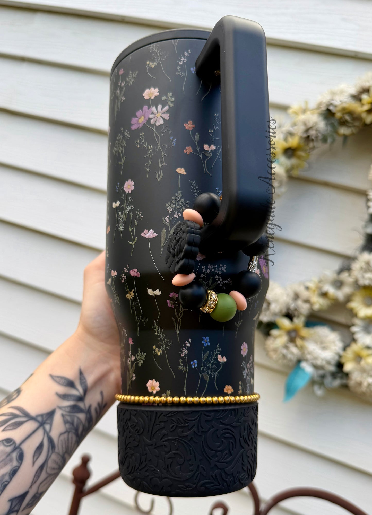Silicone Charm - Black Flower/Midnighf Floral